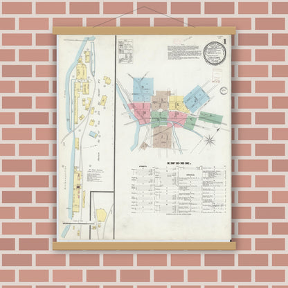 Old map wall art mockup — magnetic wood frame on brick wall — Sanborn Fire Insurance Map from Lewistown, Mifflin County, Pennsylvania (1896) - Complete Map Set