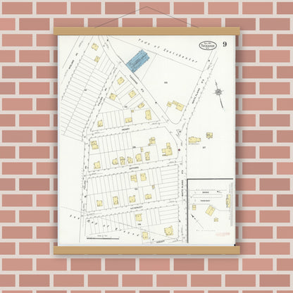 Old map wall art mockup — magnetic wood frame on brick wall — Sanborn Fire Insurance Map from Tuckahoe, Westchester County, New York (1911), Sheet #0009