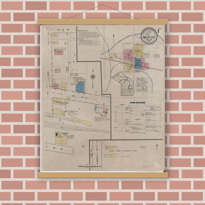 Old map wall art mockup — magnetic wood frame on brick wall — Sanborn Fire Insurance Map from Imlay City, Lapeer County, Michigan (1922) - Complete Map Set