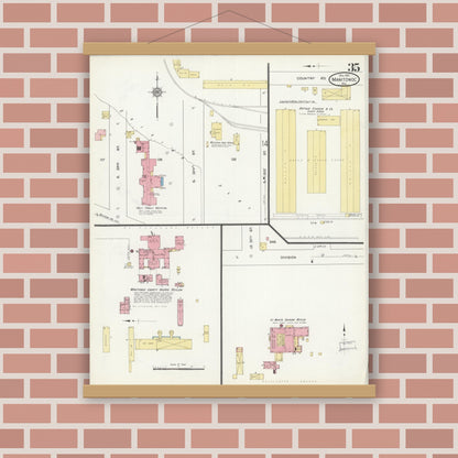 Old map wall art mockup — magnetic wood frame on brick wall — Sanborn Fire Insurance Map from Manitowoc, Manitowoc County, Wisconsin (1912), Sheet #0035