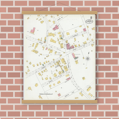 Old map wall art mockup — magnetic wood frame on brick wall — Sanborn Fire Insurance Map from Cornwall, Orange County, New York (1905), Sheet #0002