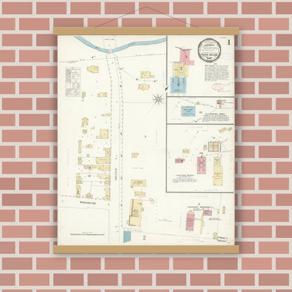 Old map wall art mockup — magnetic wood frame on brick wall — Sanborn Fire Insurance Map from Mission San Jose, Alameda County, California (1897), Sheet #0001