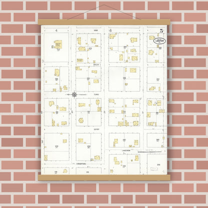 Old map wall art mockup — magnetic wood frame on brick wall — Sanborn Fire Insurance Map from Lakeport, Lake County, California (1911), Sheet #0005