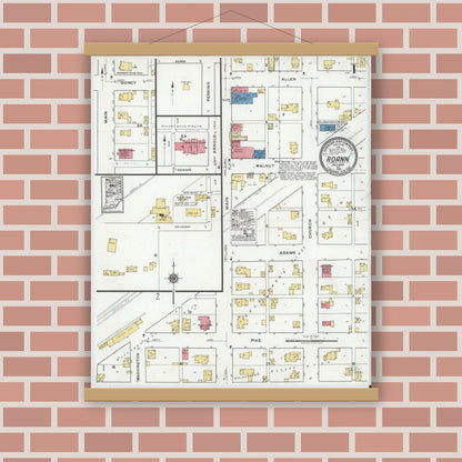 Old map wall art mockup — magnetic wood frame on brick wall — Sanborn Fire Insurance Map from Roann, Wabash County, Indiana (1920) - Complete Map Set