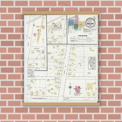 Old map wall art mockup — magnetic wood frame on brick wall — Sanborn Fire Insurance Map from Ridge Farm, Vermilion County, Illinois (1919) - Complete Map Set