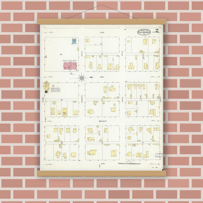 Old map wall art mockup — magnetic wood frame on brick wall — Sanborn Fire Insurance Map from Colorado, Mitchell County, Texas (1908), Sheet #0002