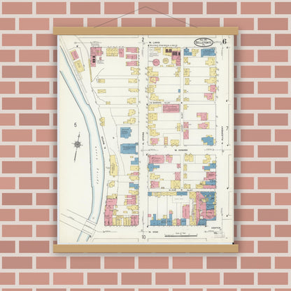 Old map wall art mockup — magnetic wood frame on brick wall — Sanborn Fire Insurance Map from Bellefonte, Centre County, Pennsylvania (1911), Sheet #0006
