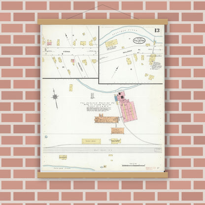 Old map wall art mockup — magnetic wood frame on brick wall — Sanborn Fire Insurance Map from Palmyra, Wayne County, New York (1912), Sheet #0013