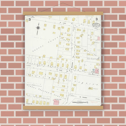 Old map wall art mockup — magnetic wood frame on brick wall — Sanborn Fire Insurance Map from Libertyville, Lake County, Illinois (1924), Sheet #0003