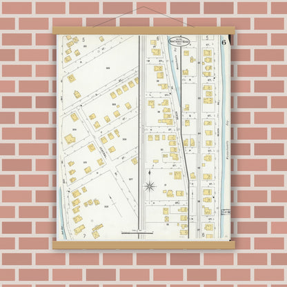 Old map wall art mockup — magnetic wood frame on brick wall — Sanborn Fire Insurance Map from Nantasket Beach, Plymouth County, Massachusetts (1903), Sheet #0006