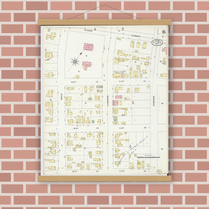 Old map wall art mockup — magnetic wood frame on brick wall — Sanborn Fire Insurance Map from Flint, Genesee County, Michigan (1898), Sheet #0006