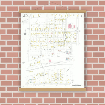Old map wall art mockup — magnetic wood frame on brick wall — Sanborn Fire Insurance Map from Grand Prairie, Dallas County, Texas (1943), Sheet #0004