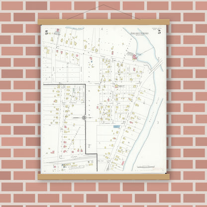 Old map wall art mockup — magnetic wood frame on brick wall — Sanborn Fire Insurance Map from Dundee, Monroe County, Michigan (1938), Sheet #0005