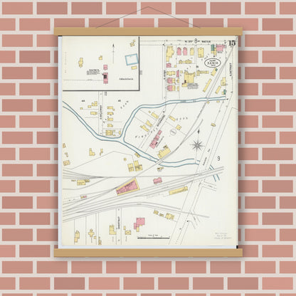 Old map wall art mockup — magnetic wood frame on brick wall — Sanborn Fire Insurance Map from Xenia, Greene County, Ohio (1901), Sheet #0015