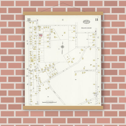 Old map wall art mockup — magnetic wood frame on brick wall — Sanborn Fire Insurance Map from Hickory, Catawba County, North Carolina (1925), Sheet #0011