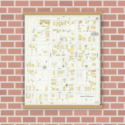 Old map wall art mockup — magnetic wood frame on brick wall — Sanborn Fire Insurance Map from Vincennes, Knox County, Indiana (1902), Sheet #0006