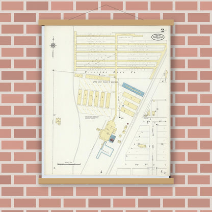 Old map wall art mockup — magnetic wood frame on brick wall — Sanborn Fire Insurance Map from Cadillac, Wexford County, Michigan (1914), Sheet #0002