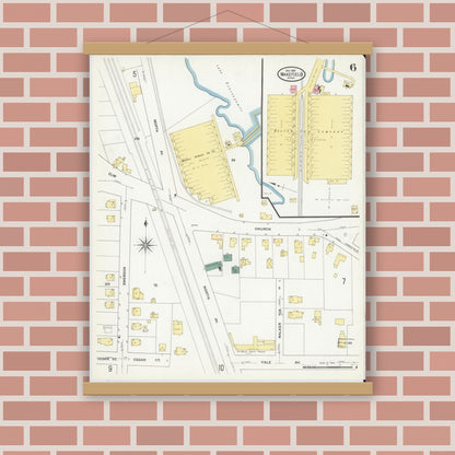 Old map wall art mockup — magnetic wood frame on brick wall — Sanborn Fire Insurance Map from Wakefield, Middlesex County, Massachusetts (1909), Sheet #0006