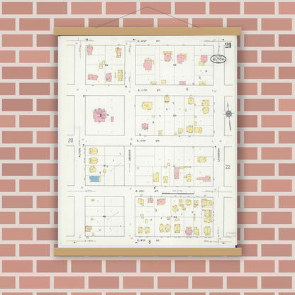 Old map wall art mockup — magnetic wood frame on brick wall — Sanborn Fire Insurance Map from Alton, Madison County, Illinois (1915), Sheet #0021