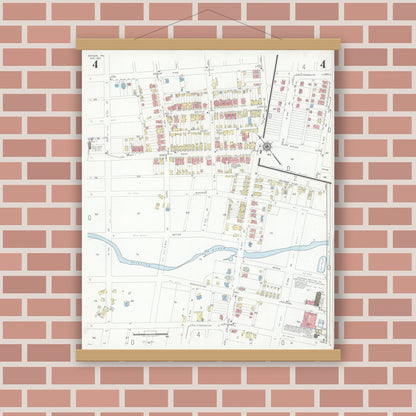Old map wall art mockup — magnetic wood frame on brick wall — Sanborn Fire Insurance Map from Denver, Lancaster County, Pennsylvania (1947), Sheet #0004
