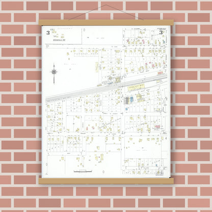 Old map wall art mockup — magnetic wood frame on brick wall — Sanborn Fire Insurance Map from Stryker, Williams County, Ohio (1951), Sheet #0003
