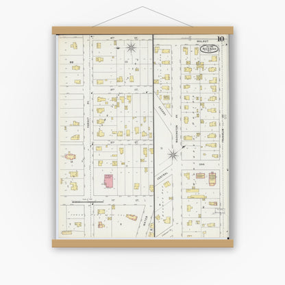 Old map wall art mockup — magnetic wood frame on white wall — Sanborn Fire Insurance Map from Neenah, Winnebago County, Wisconsin (1895), Sheet #0010
