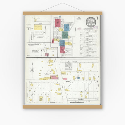 Old map wall art mockup — magnetic wood frame on white wall — Sanborn Fire Insurance Map from Georgetown, Vermilion County, Illinois (1909) - Complete Map Set