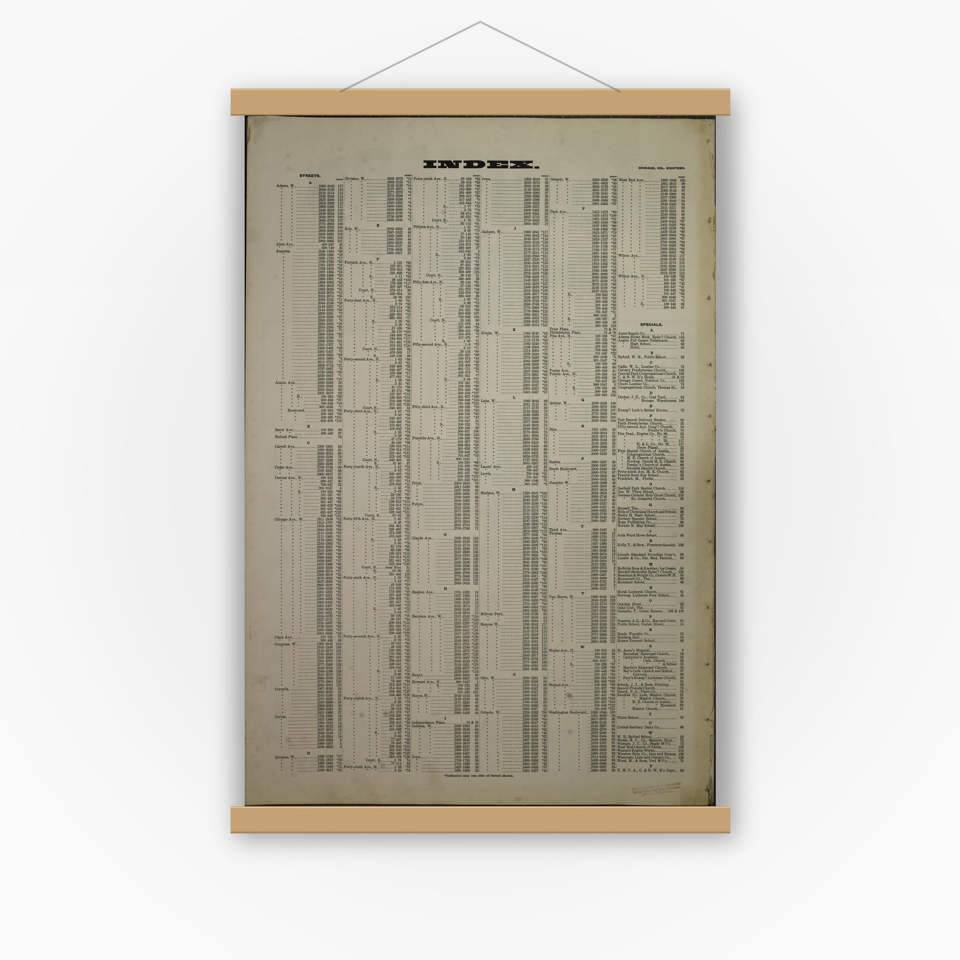 Old map wall art mockup — magnetic wood frame on white wall — Sanborn Fire Insurance Map from Chicago, Cook County, Illinois (1908), Sheet #0001