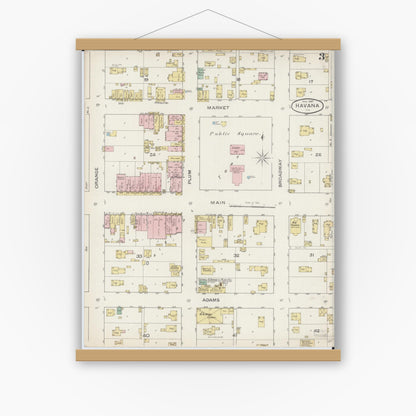 Old map wall art mockup — magnetic wood frame on white wall — Sanborn Fire Insurance Map from Havana, Mason County, Illinois (1887), Sheet #0003