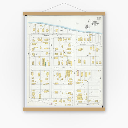 Old map wall art mockup — magnetic wood frame on white wall — Sanborn Fire Insurance Map from Lorain, Lorain County, Ohio (1905), Sheet #0022