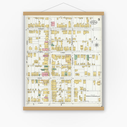 Old map wall art mockup — magnetic wood frame on white wall — Sanborn Fire Insurance Map from Freeland, Luzerne County, Pennsylvania (1900), Sheet #0003