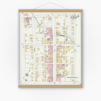 Old map wall art mockup — magnetic wood frame on white wall — Sanborn Fire Insurance Map from Reynoldsville, Jefferson County, Pennsylvania (1906), Sheet #0003