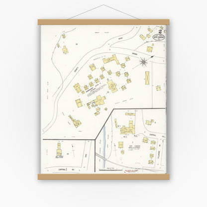 Old map wall art mockup — magnetic wood frame on white wall — Sanborn Fire Insurance Map from Ben Lomond, Santa Cruz County, California (1908), Sheet #0002