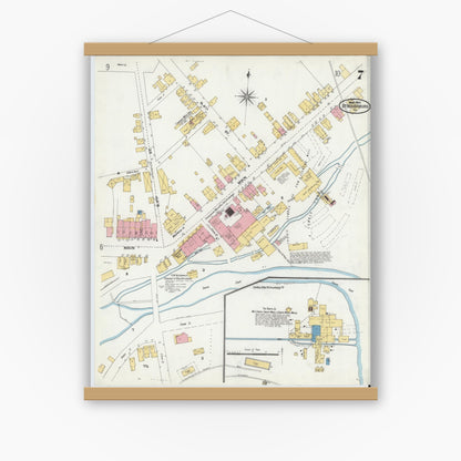 Old map wall art mockup — magnetic wood frame on white wall — Sanborn Fire Insurance Map from Stroudsburg, Monroe County, Pennsylvania (1905), Sheet #0007