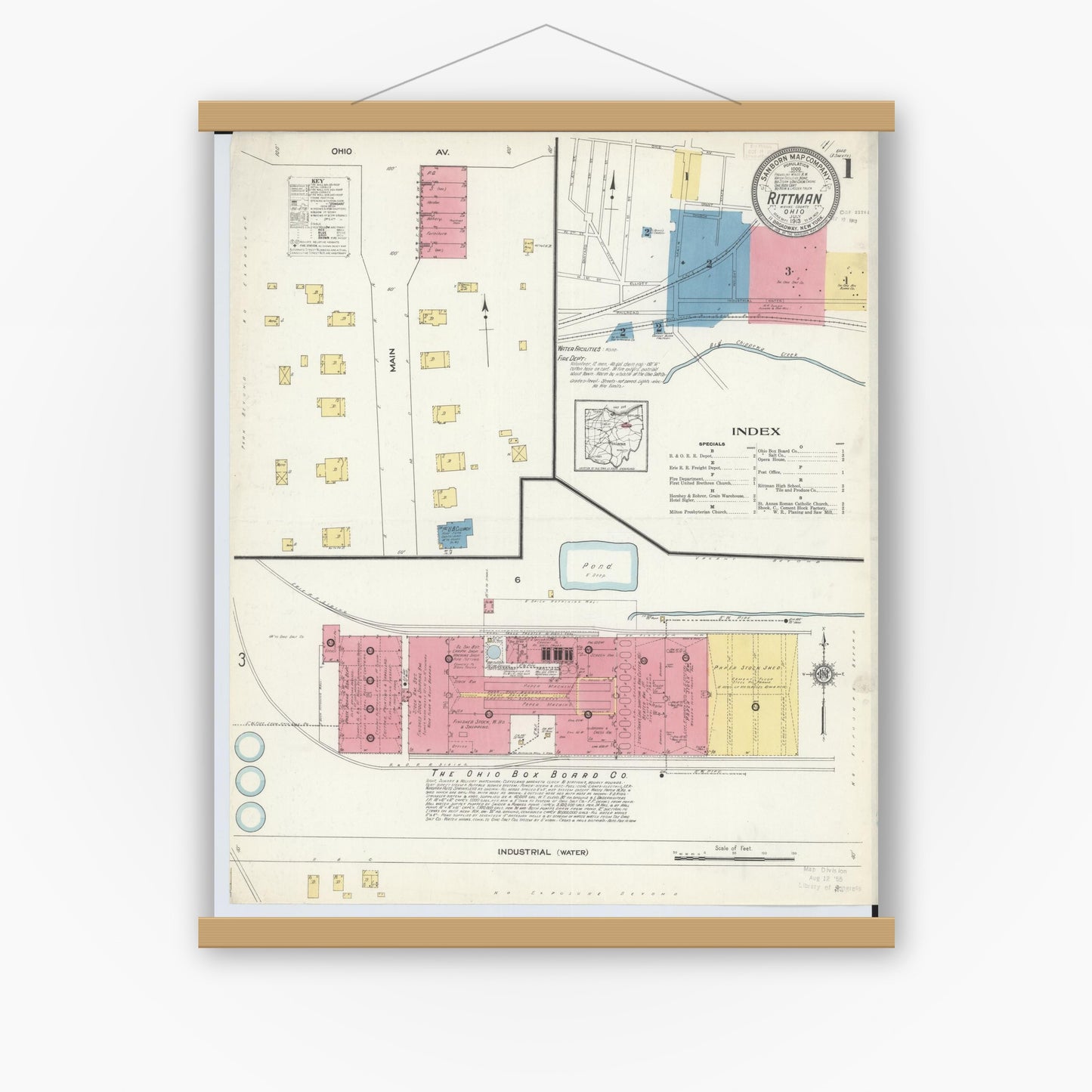 Old map wall art mockup — magnetic wood frame on white wall — Sanborn Fire Insurance Map from Rittman, Wayne County, Ohio (1913) - Complete Map Set
