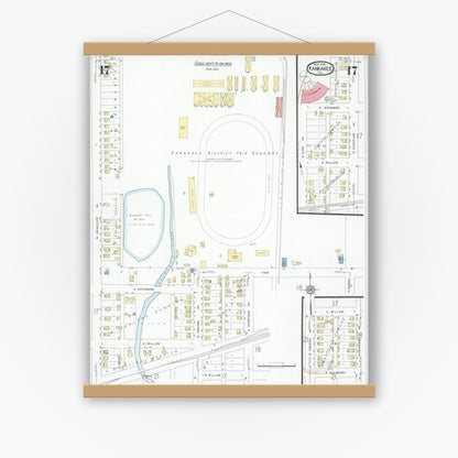 Old map wall art mockup — magnetic wood frame on white wall — Sanborn Fire Insurance Map from Kankakee, Kankakee County, Illinois (1930), Sheet #0017