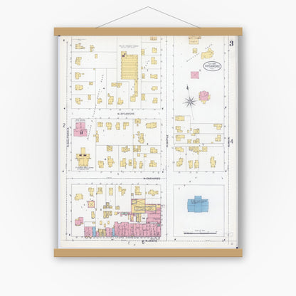 Old map wall art mockup — magnetic wood frame on white wall — Sanborn Fire Insurance Map from Sycamore, De Kalb County, Illinois (1905), Sheet #0003