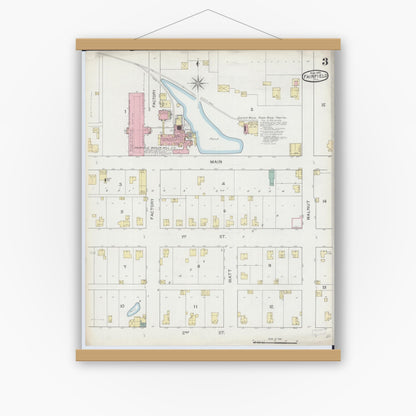 Old map wall art mockup — magnetic wood frame on white wall — Sanborn Fire Insurance Map from Fairfield, Wayne County, Illinois (1893), Sheet #0003