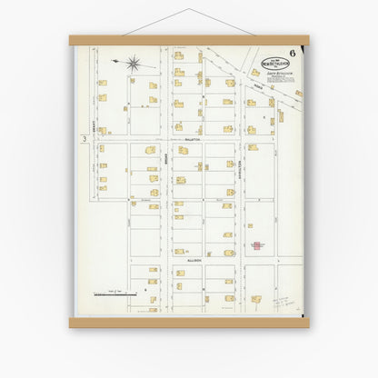 Old map wall art mockup — magnetic wood frame on white wall — Sanborn Fire Insurance Map from New Bethlehem, Clarion County, Pennsylvania (1904), Sheet #0006
