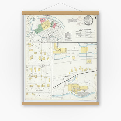 Old map wall art mockup — magnetic wood frame on white wall — Sanborn Fire Insurance Map from Newaygo, Newaygo County, Michigan (1899) - Complete Map Set