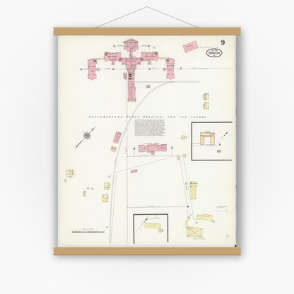 Old map wall art mockup — magnetic wood frame on white wall — Sanborn Fire Insurance Map from Marion, Smyth County, Virginia (1913), Sheet #0009