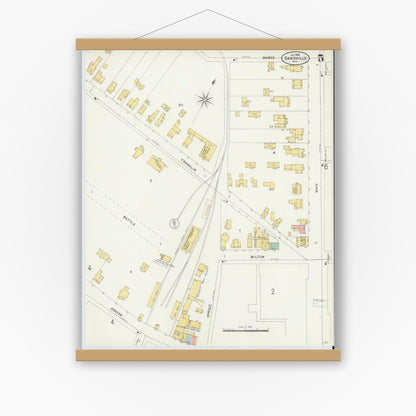 Old map wall art mockup — magnetic wood frame on white wall — Sanborn Fire Insurance Map from Dansville, Livingston County, New York (1898), Sheet #0005