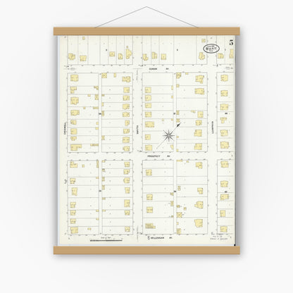 Old map wall art mockup — magnetic wood frame on white wall — Sanborn Fire Insurance Map from Mart, McLennan County, Texas (1909), Sheet #0005