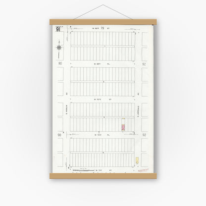 Old map wall art mockup — magnetic wood frame on white wall — Sanborn Fire Insurance Map from Chicago, Cook County, Illinois (1920), Sheet #0091
