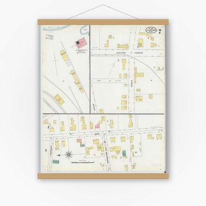 Old map wall art mockup — magnetic wood frame on white wall — Sanborn Fire Insurance Map from Uxbridge, Worcester County, Massachusetts (1903), Sheet #0007