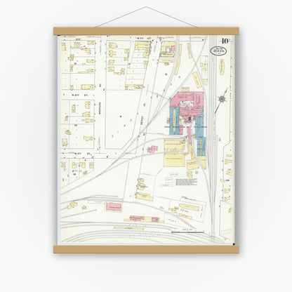 Old map wall art mockup — magnetic wood frame on white wall — Sanborn Fire Insurance Map from Dixon, Lee County, Illinois (1910), Sheet #0010