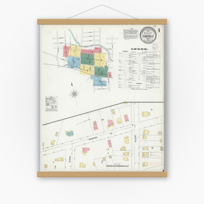 Old map wall art mockup — magnetic wood frame on white wall — Sanborn Fire Insurance Map from Somerville, Somerset County, New Jersey (1902) - Complete Map Set