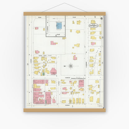 Old map wall art mockup — magnetic wood frame on white wall — Sanborn Fire Insurance Map from Crawfordsville, Montgomery County, Indiana (1902), Sheet #0006
