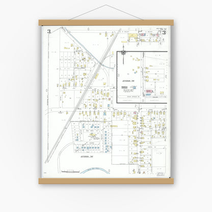 Old map wall art mockup — magnetic wood frame on white wall — Sanborn Fire Insurance Map from New Paris, Preble County, Ohio (1951), Sheet #0003