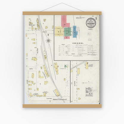 Old map wall art mockup — magnetic wood frame on white wall — Sanborn Fire Insurance Map from Interlaken, Seneca County, New York (1904), Sheet #0001